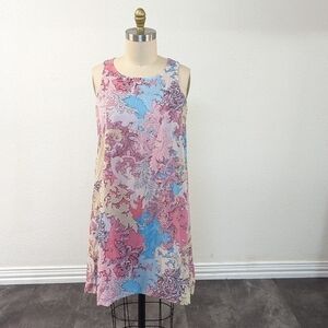 NEW Women's Paisley Print Chiffon Shift Nap Dress Pink Yellow M/L leisure sleep